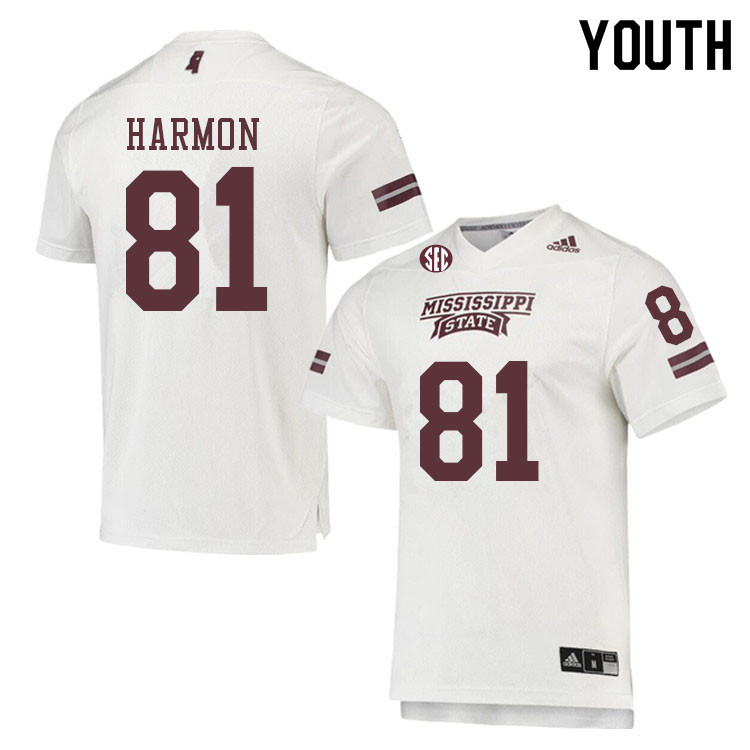 Youth #81 Antonio Harmon Mississippi State Bulldogs College Football Jerseys Sale-White - Click Image to Close